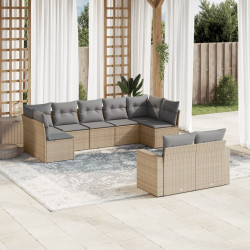 9 Pcs conjunto de sofás p/ jardim com almofadões vime PE bege