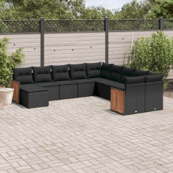 11 Pcs conjunto sofás de jardim c/ almofadões vime PE preto