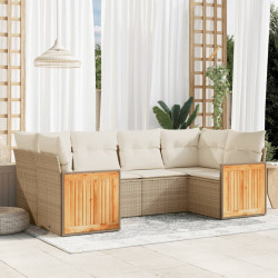 6 Pcs conjunto de sofás p/ jardim com almofadões vime PE bege