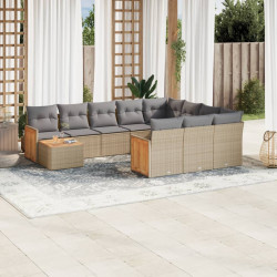 11 Pcs conjunto sofás de jardim c/ almofadões vime PE bege