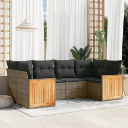 6 Pcs conjunto sofás de jardim com almofadões vime cinzento