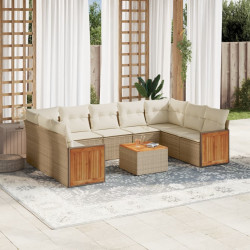 10 Pcs conjunto de sofás p/ jardim com almofadões vime PE bege