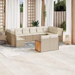 12 Pcs conjunto de sofás p/ jardim com almofadões vime PE bege