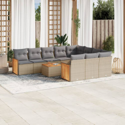 11 Pcs conjunto sofás de jardim c/ almofadões vime PE bege