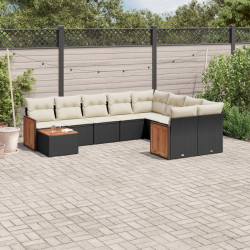 10 Pcs conjunto sofás de jardim c/ almofadões vime PE preto