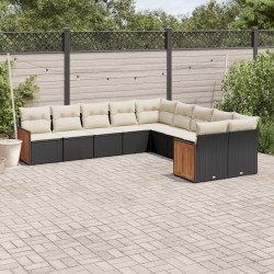 10 Pcs conjunto sofás de jardim c/ almofadões vime PE preto