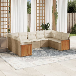 9 Pcs conjunto sofás p/ jardim com almofadões vime PE cinzento