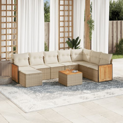 9 Pcs conjunto de sofás p/ jardim com almofadões vime PE bege