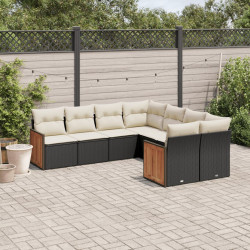 8 Pcs conjunto sofás de jardim com almofadões vime PE preto