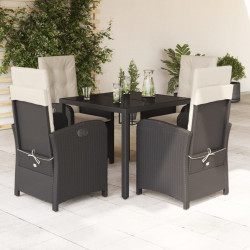 5 Pcs conjunto de jantar p/ jardim c/ almofadões vime PE preto