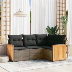 4 Pcs conjunto sofás de jardim c/ almofadões vime PE cinzento