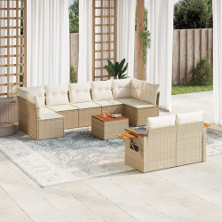10 Pcs conjunto de sofás p/ jardim com almofadões vime PE bege