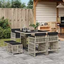 9 Pcs conjunto de jantar p/ jardim c/ almofadões cinzento claro