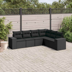 6 Pcs conjunto sofás de jardim c/ almofadões vime PE preto