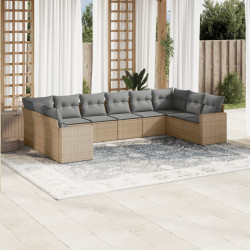 10 Pcs conjunto de sofás p/ jardim com almofadões vime PE bege