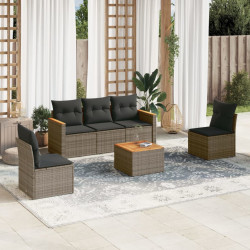 6 Pcs conjunto sofás de jardim com almofadões vime cinzento