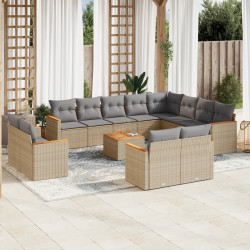 13 Pcs conjunto de sofás p/ jardim com almofadões vime PE bege