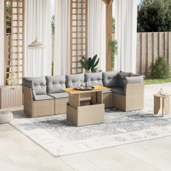 7 Pcs conjunto de sofás p/ jardim com almofadões vime PE bege
