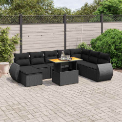 9 Pcs conjunto de sofás p/ jardim c/ almofadões vime PE preto