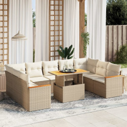 10 Pcs conjunto de sofás p/ jardim com almofadões vime PE bege