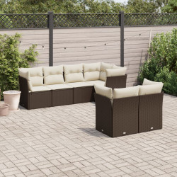 7 Pcs conjunto de sofás jardim c/ almofadões vime PE castanho