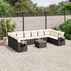 11 Pcs conjunto sofás de jardim c/ almofadões vime PE preto