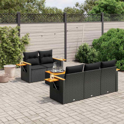 6 Pcs conjunto sofás de jardim c/ almofadões vime PE preto