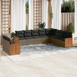 10 Pcs conjunto sofás de jardim c/ almofadões vime PE cinzento