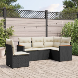 5 Pcs conjunto sofás de jardim com almofadões vime PE preto