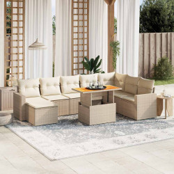 9 Pcs conjunto de sofás p/ jardim com almofadões vime PE bege