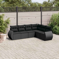6 Pcs conjunto sofás de jardim c/ almofadões vime PE preto