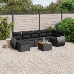 8 Pcs conjunto sofás de jardim com almofadões vime PE preto