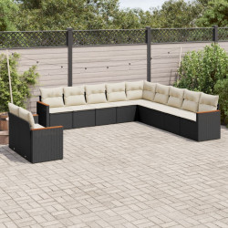 11 Pcs conjunto sofás de jardim c/ almofadões vime PE preto