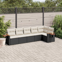 6 Pcs conjunto sofás de jardim c/ almofadões vime PE preto