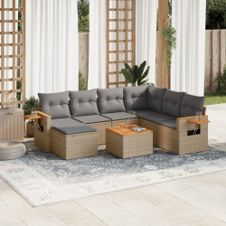 8 Pcs conjunto de sofás p/ jardim com almofadões vime PE bege