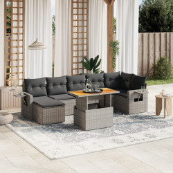 8 Pcs conjunto sofás de jardim c/ almofadões vime PE cinzento