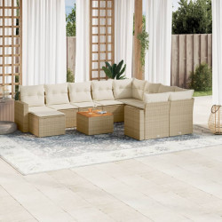 11 Pcs conjunto sofás de jardim c/ almofadões vime PE bege