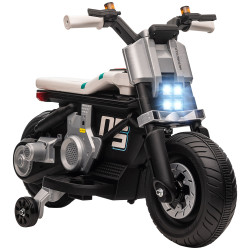 Mota elétrica infantil 6v com farol música buzina velocidade 3km/h avance e retrocesso 86x44x58cm preto e branco