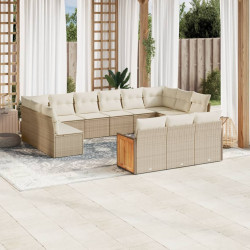 13 Pcs conjunto de sofás p/ jardim com almofadões vime PE bege