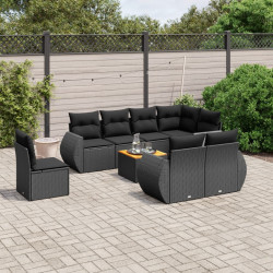 9 Pcs conjunto de sofás p/ jardim c/ almofadões vime PE preto