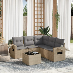 6 Pcs conjunto de sofás p/ jardim com almofadões vime PE bege