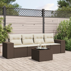 5 Pcs conjunto sofás p/ jardim c/ almofadões vime PE castanho