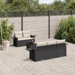 6 Pcs conjunto sofás de jardim c/ almofadões vime PE preto