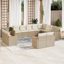 12 Pcs conjunto de sofás p/ jardim com almofadões vime PE bege