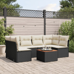 7 Pcs conjunto de sofás p/ jardim c/ almofadões vime PE preto