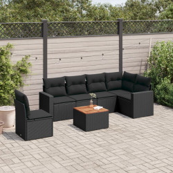 7 Pcs conjunto de sofás p/ jardim c/ almofadões vime PE preto