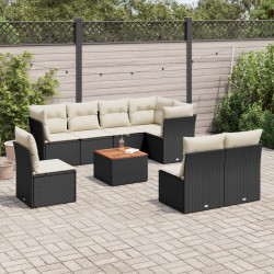 9 Pcs conjunto de sofás p/ jardim c/ almofadões vime PE preto
