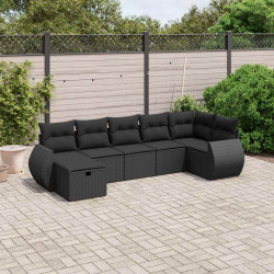 7 Pcs conjunto de sofás p/ jardim c/ almofadões vime PE preto