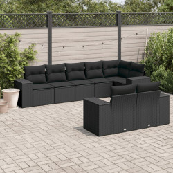 8 Pcs conjunto sofás de jardim com almofadões vime PE preto