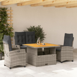 4 Pcs conjunto de jantar p/ jardim c/ almofadões vime PE cinza